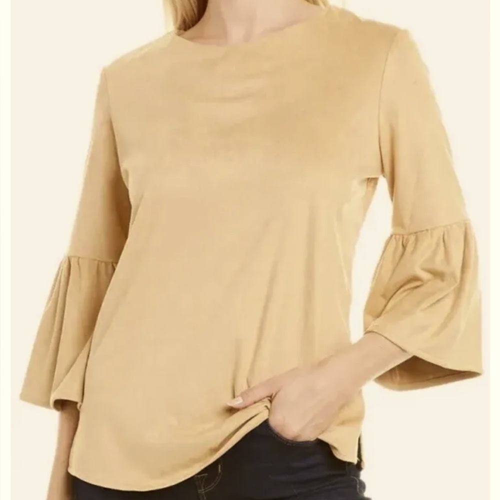NWT Tyler Boe Beige Faux Suede 3/4 Bell Sleeve Top.  Size XS